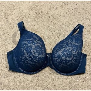 CACIQUE 42DD Lightly Lined Full Coverage Bra TEAL.BLUE LACE overlay PRETTY D23
